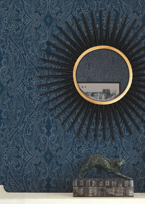 Ascot Damask Dark Blue Wallpaper
