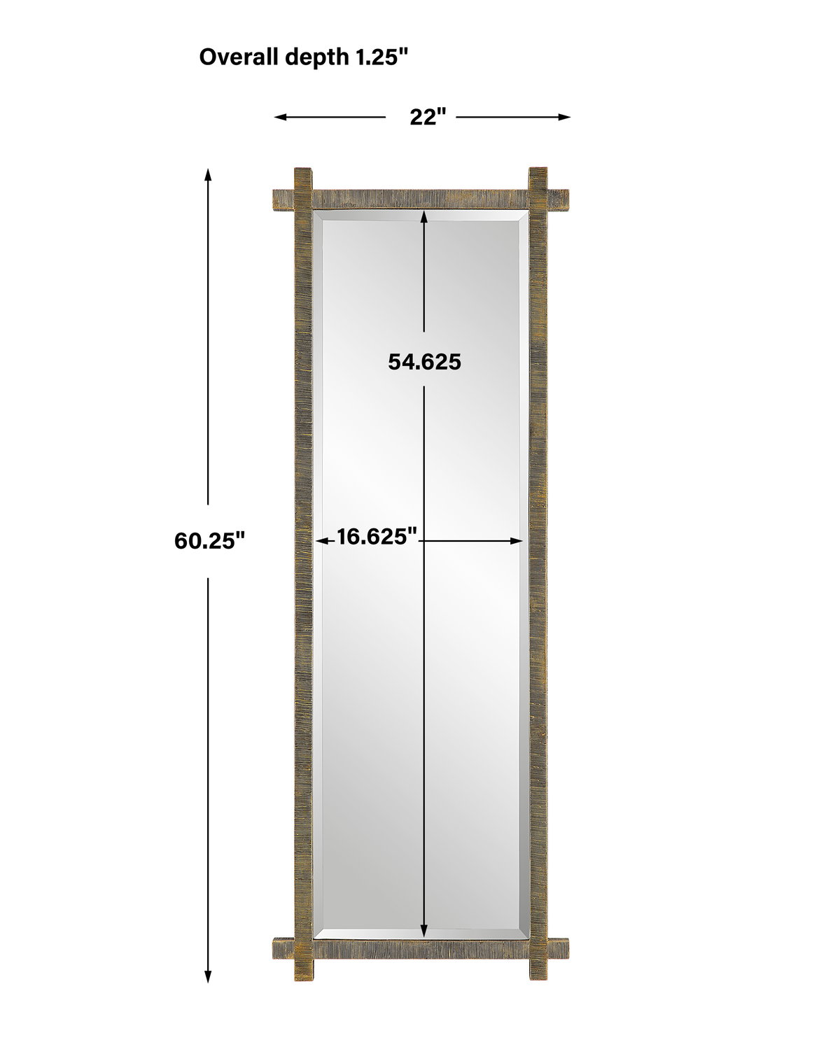 Abanu Ribbed Gold Dressing Mirror, Floor Mirror by Uttermost, 22" width x 60.25" height x 1.25" depth View 3