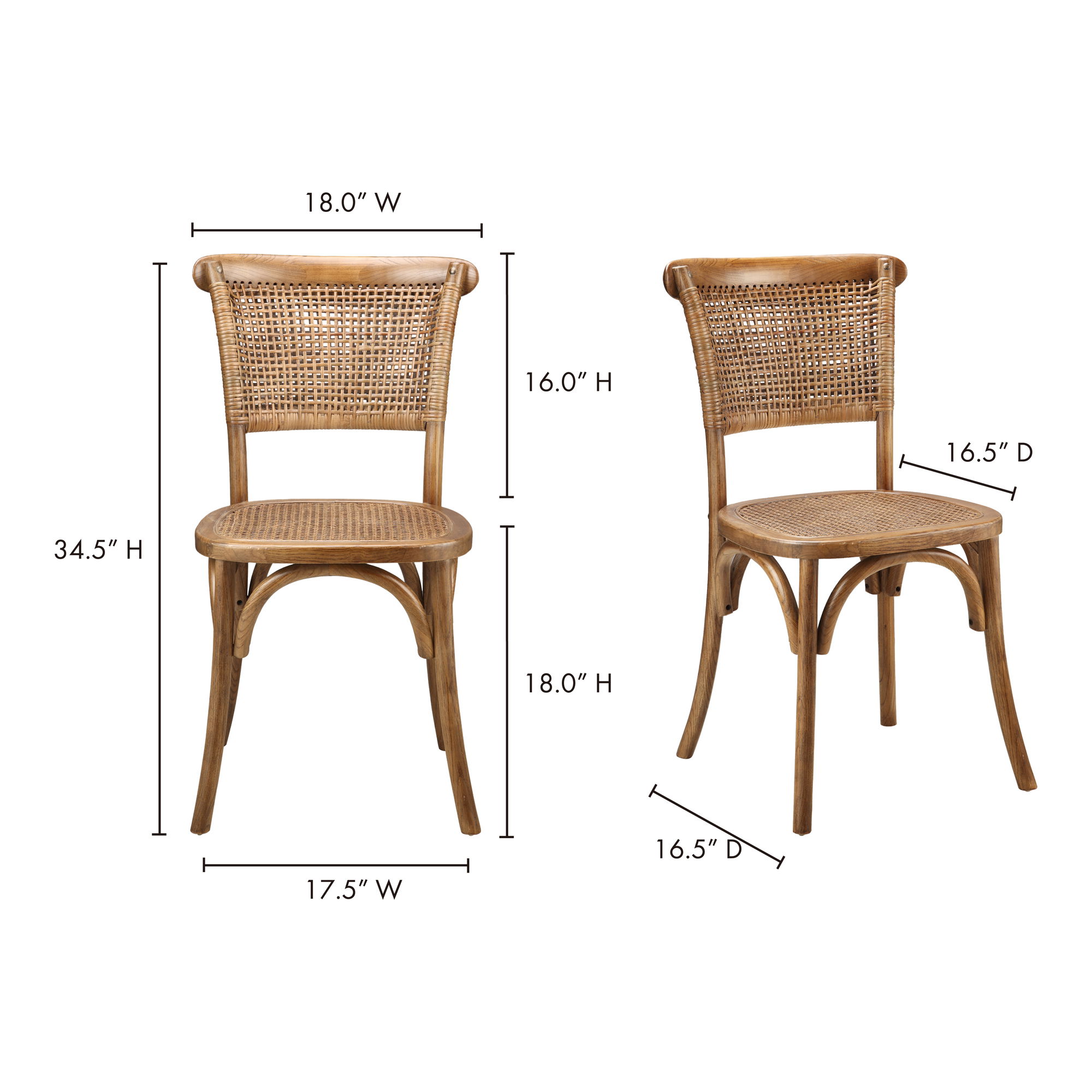 Churchill Dining Chair Light Brown - Set Of Two, by Moe's Home, 18" width x 34.5" height x 22.5" depth View 8