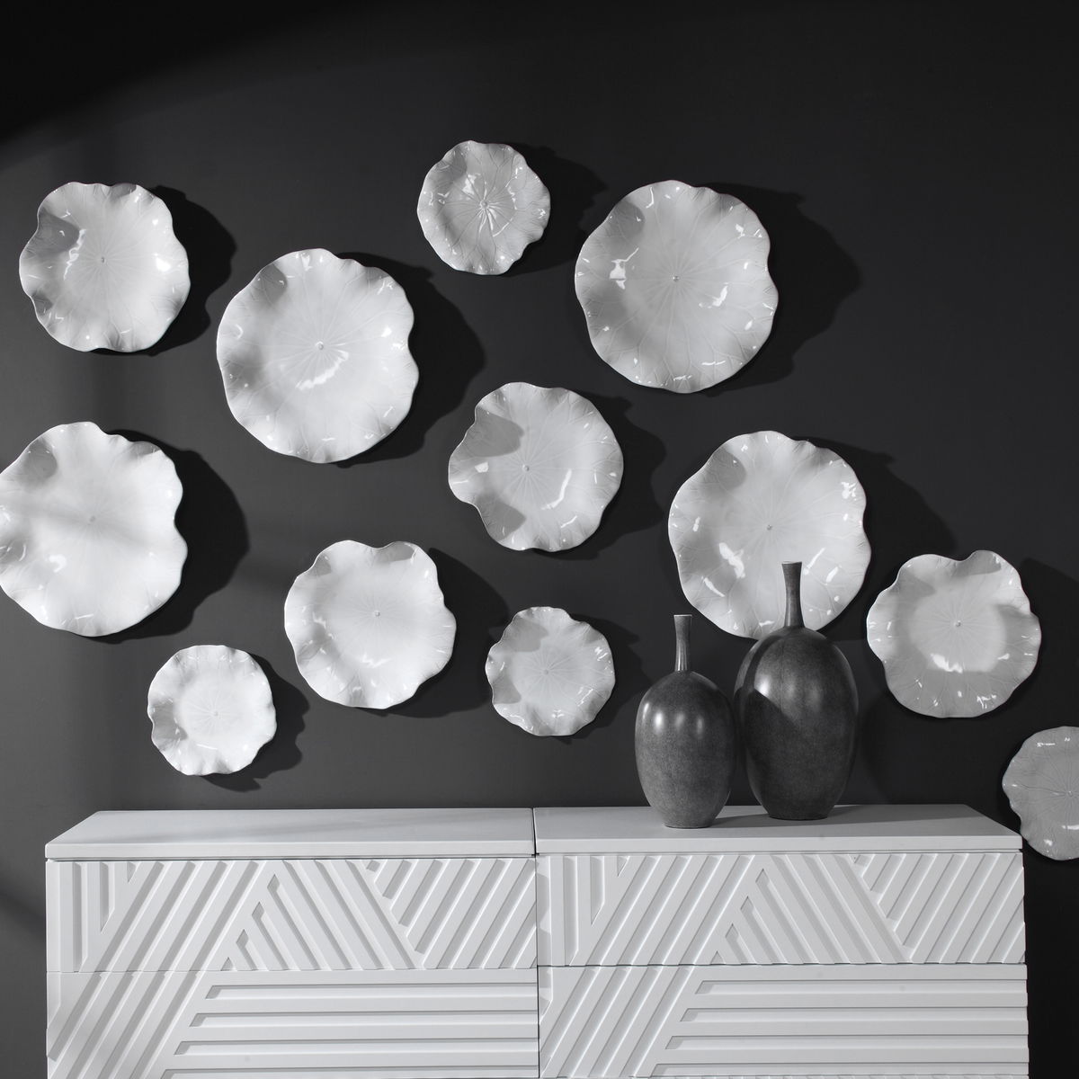 Abella Ceramic Wall Decor Set/3 White, Art by Uttermost, 17.87" width x 17.87" height x 3.87" depth View 8