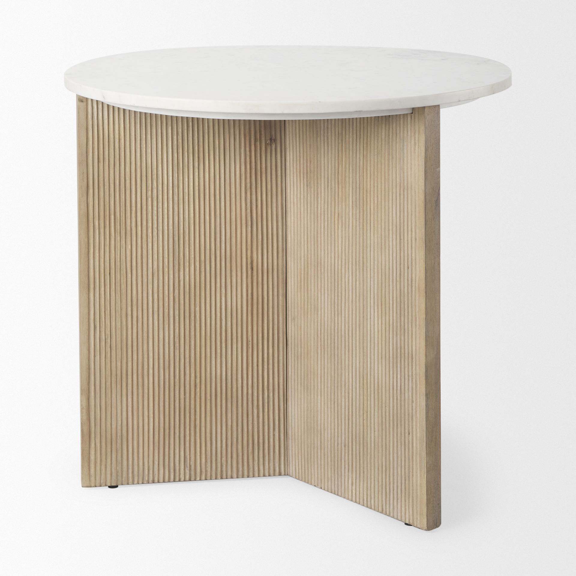 Enzo Marble Tabletop with Fluted Light Wood Base Foyer Accent Table, Side & End Table by Mercana, 32" length x 32" width x 29" height View 5