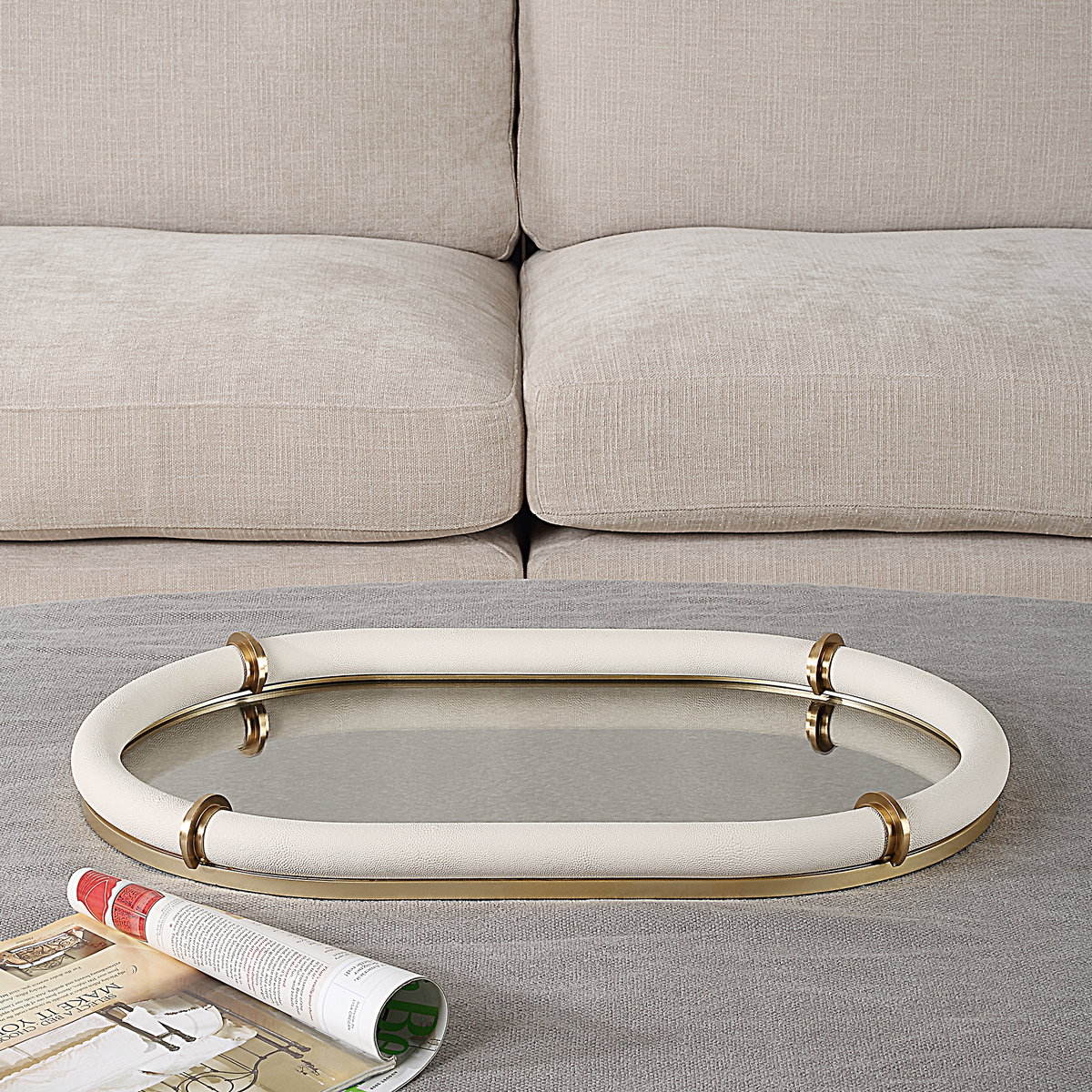 Cyprus Leather Oval Tray, Decorative Tray by Uttermost, 24" width x 2" height x 16" depth View 2