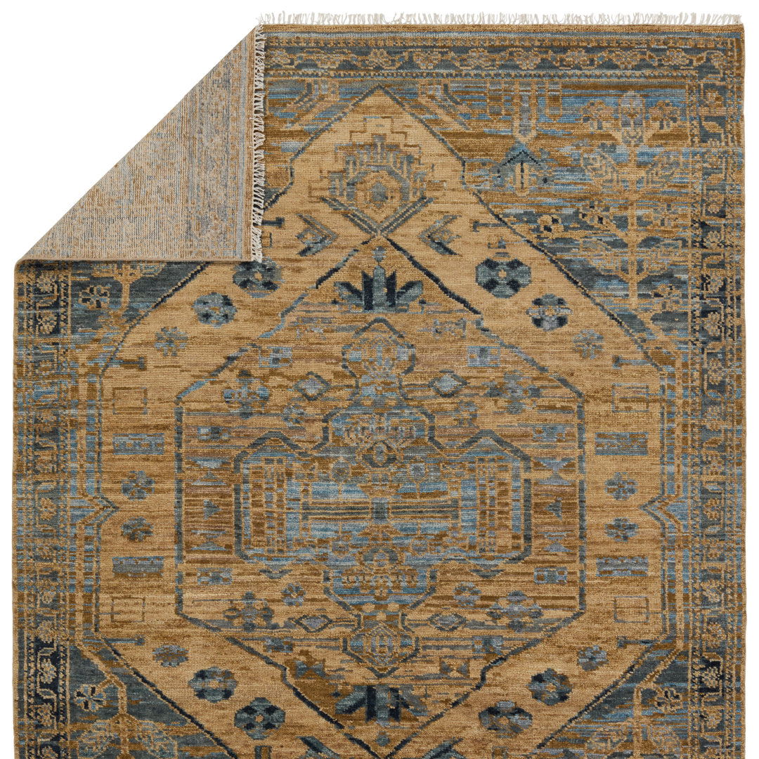 Jaipur Living Fontane JIN06 Handknotted Stripes Tan and Blue Area Rug (6'x9') large image 