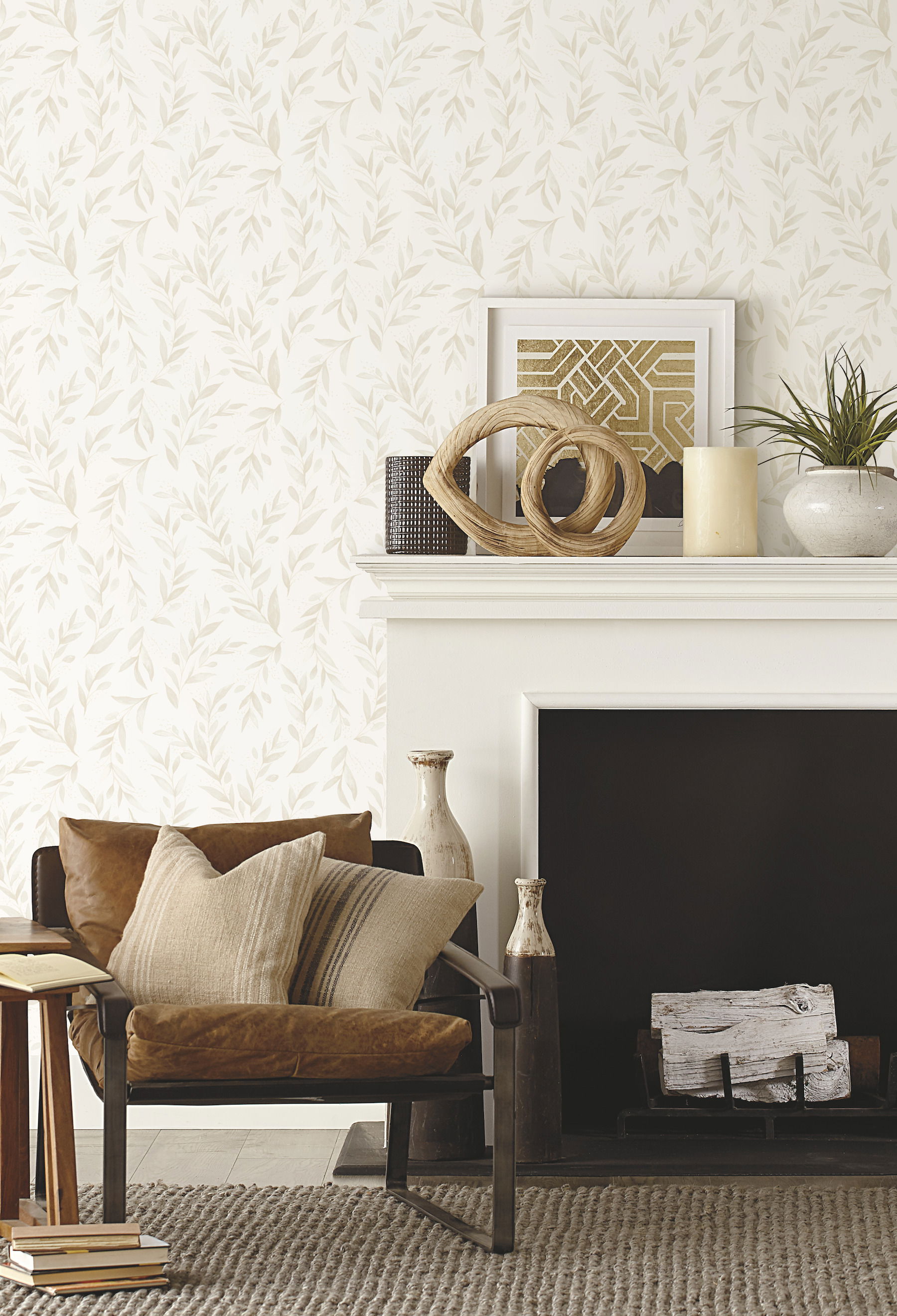 Magnolia Home Olive Branch Beige Peel & Stick Wallpaper large image 