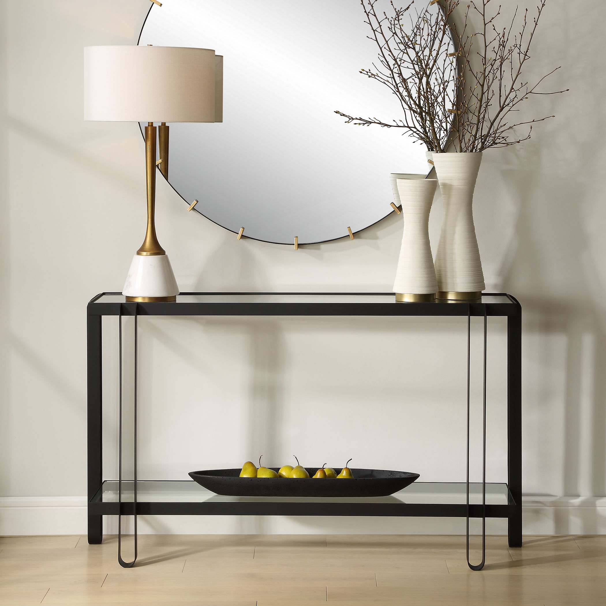 Shadow Black Iron Console Table, Furniture by Uttermost, 55.25" width x 32.25" height x 13.62" depth View 2