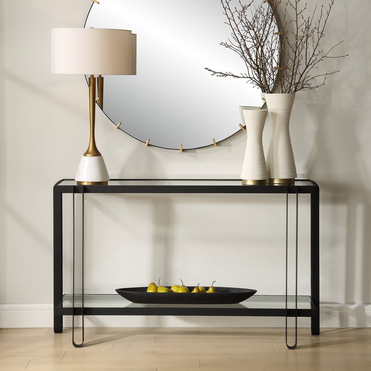 Shadow Black Iron Console Table, by Uttermost, 55.25" width x 32.25" height x 13.62" depth View 2