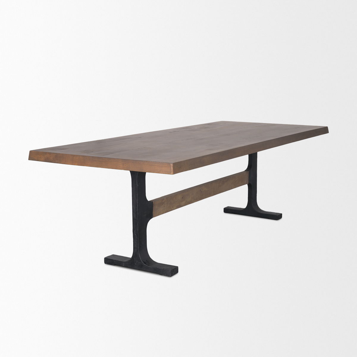 Araxi 95'L x 41'W Rectangular Trestle Dining Table | Brown Wood & Black Metal | Seats 8-10, by Mercana, 95" length x 41" width x 30" height View 6