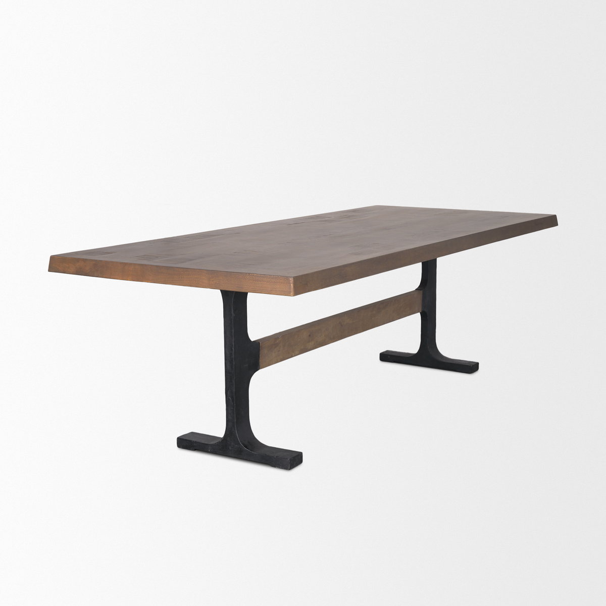 Araxi 95'L x 41'W Rectangular Trestle Dining Table | Brown Wood & Black Metal | Seats 8-10, by Mercana, 95" length x 41" width x 30" height View 6