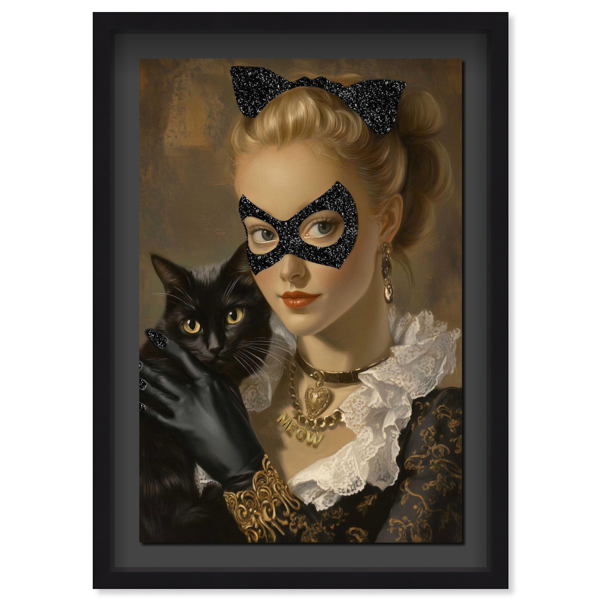 Cat Hero Lady - With Glitter (Black Mat, Black Glitter), Art by Oliver Gal,  20x30 View 1