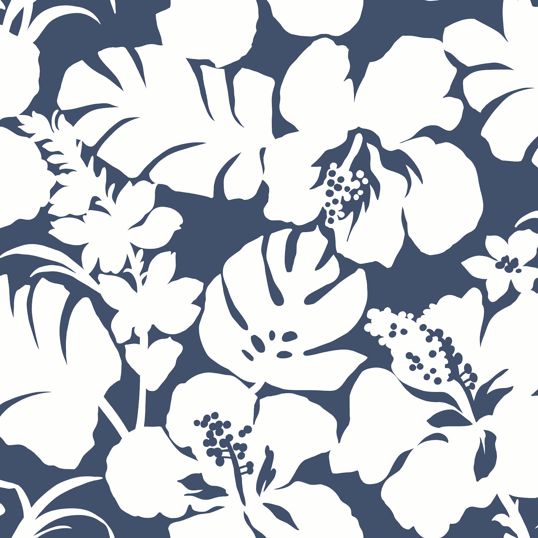 Hibiscus Arboretum Navy Wallpaper, by York Wall, 33' length x 1'8.5" width x 0.02" depth View 1