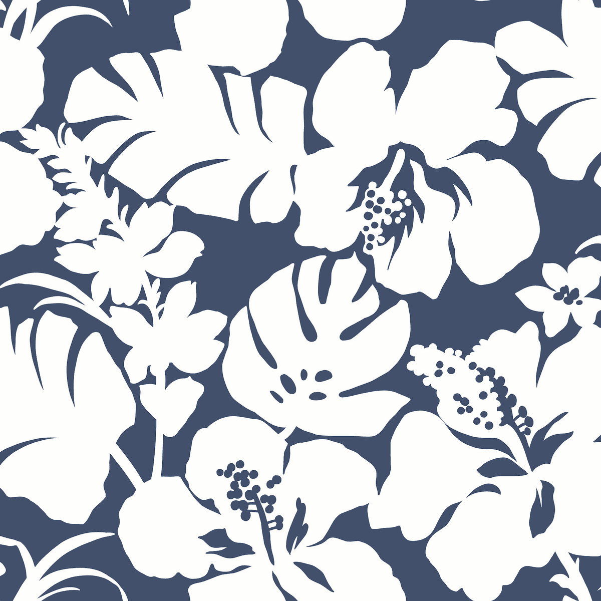 Hibiscus Arboretum Navy Wallpaper, by York Wall, 33' length x 1'8.5" width x 0.02" depth