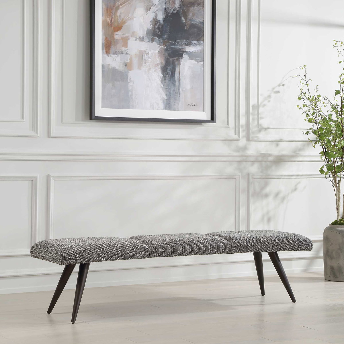Bowtie Charcoal Fabric Bench, Benche by Uttermost, 72.5" width x 18" height x 20" depth View 4