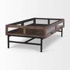 Arelius 49.5'L Rectangular Glass-Top Medium Brown Wood with Black Metal Base Display Coffee Table, by Mercana, 49.5" length x 29" width x 15" height thumbnail 5