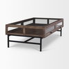Arelius 49.5'L Rectangular Glass-Top Medium Brown Wood with Black Metal Base Display Coffee Table, by Mercana, 49.5" length x 29" width x 15" height thumbnail 5