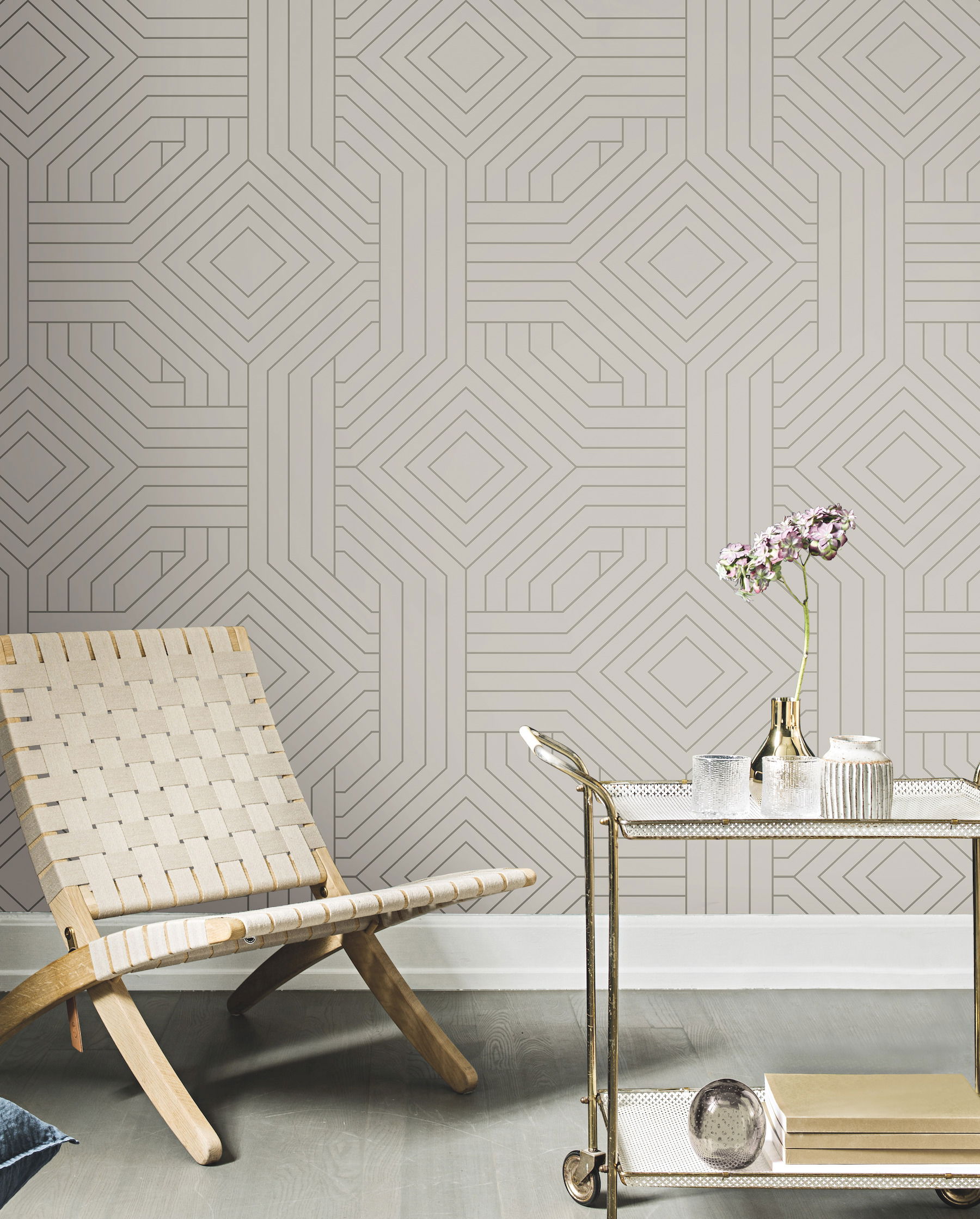 Diverging Diamonds Taupe Wallpaper, by York Wall, 27' length x 2'3" width x 0.02" depth View 3