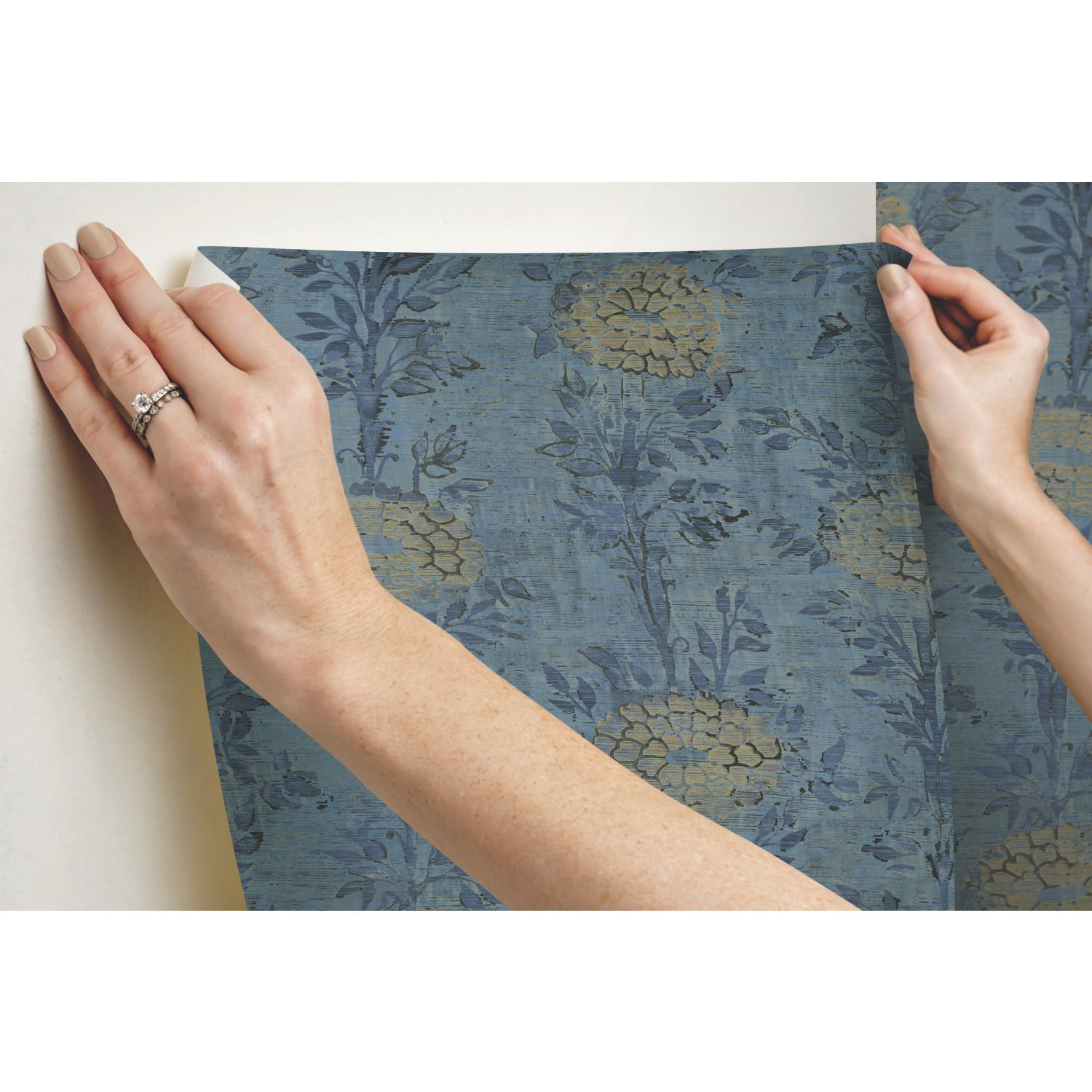French Marigold Blue & Gold Wallpaper large image 
