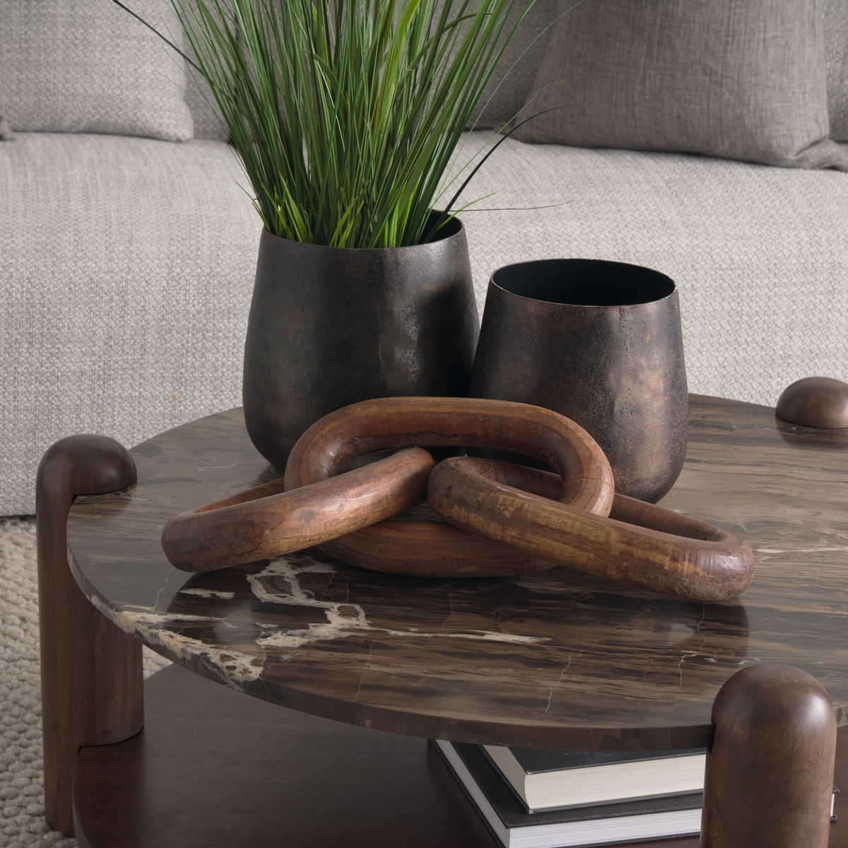 Tayla Large Medium Brown Wood Chain Link, Decorative Object by Mercana, 9.5" length x 2" width x 21" height View 3