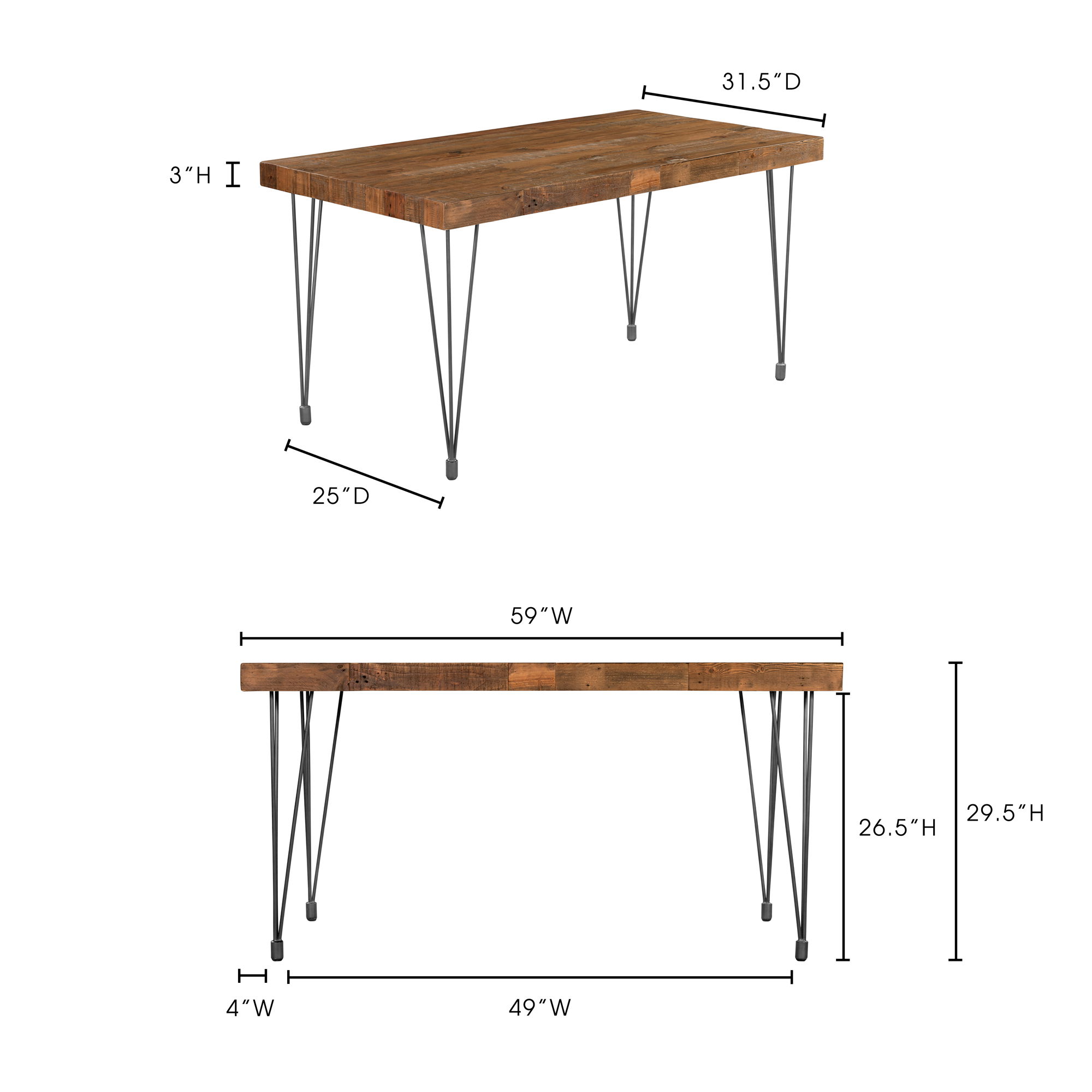 Boneta Dining Table Small Natural, by Moe's Home, 59" width x 29.5" height x 31.5" depth View 7