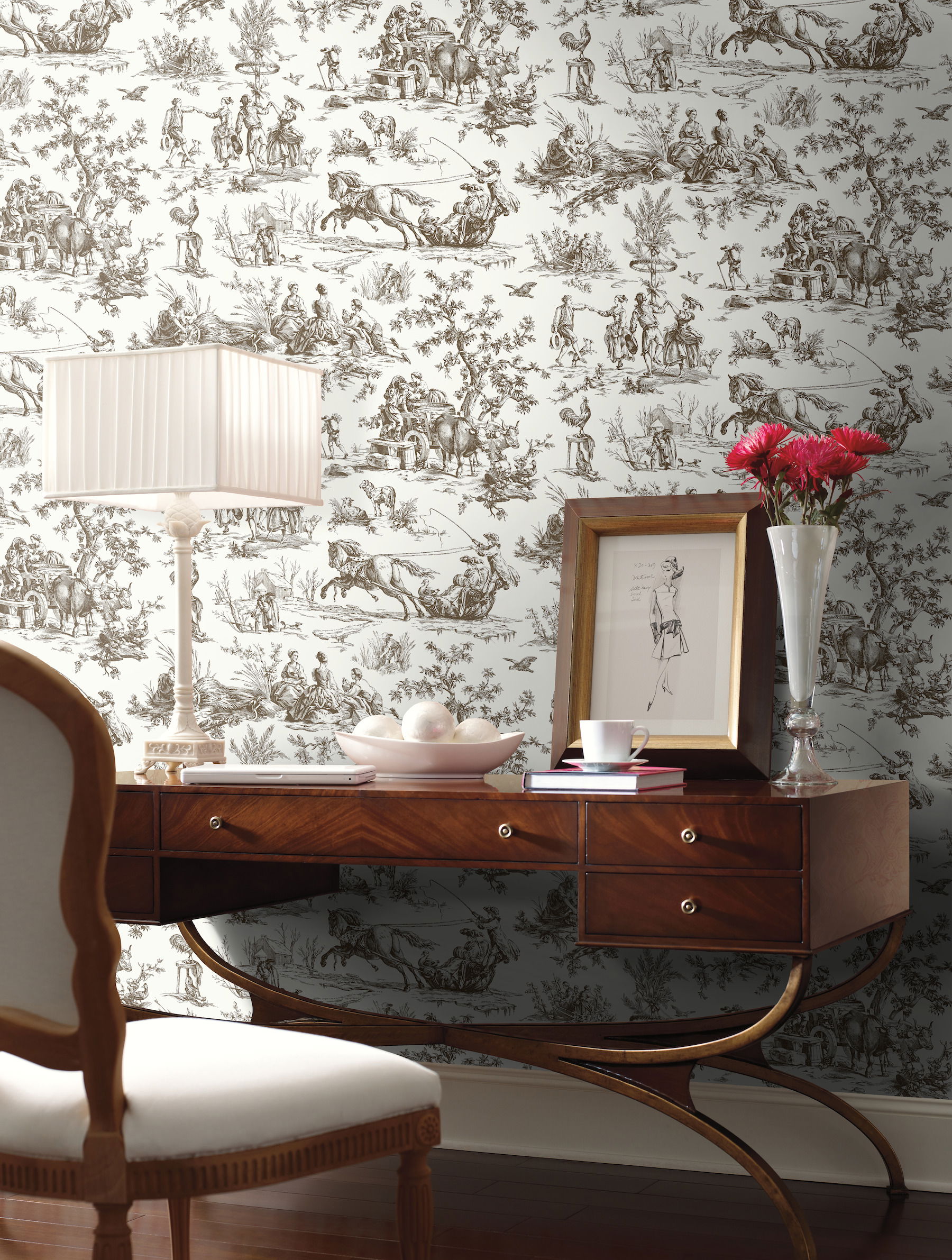 Seasons Toile Brown Wallpaper, by York Wall, 27' length x 2'3" width x 0.02" depth View 3