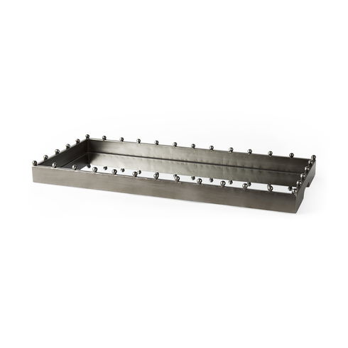 Elio  Gun Metal Gray Metal with Studs and Mirrored Bottom Rectangle Tray