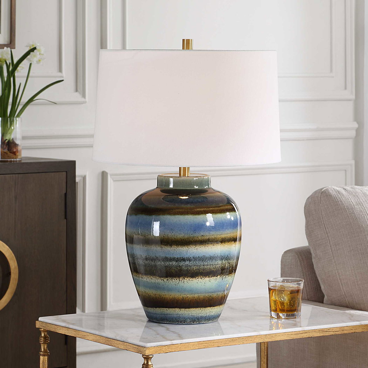 Judarn Blue Brown Table Lamp, by Uttermost, 17" width x 25.5" height x 17" depth View 2