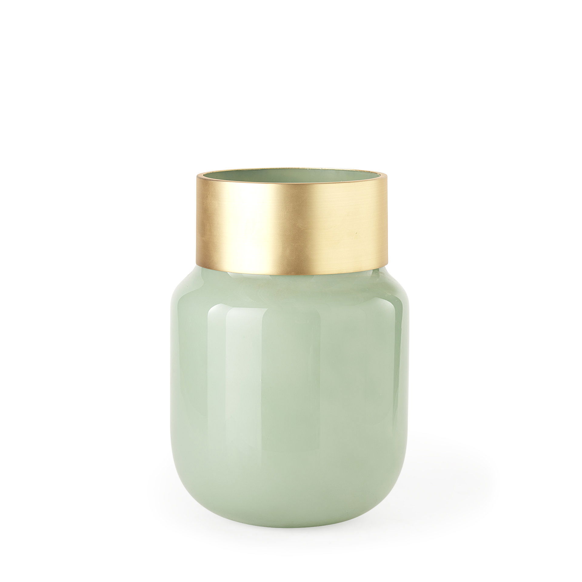 Minty Medium  Green Glass Vase with Matte Gold Metal Neck Cuff large image 