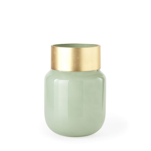 Minty Medium  Green Glass Vase with Matte Gold Metal Neck Cuff