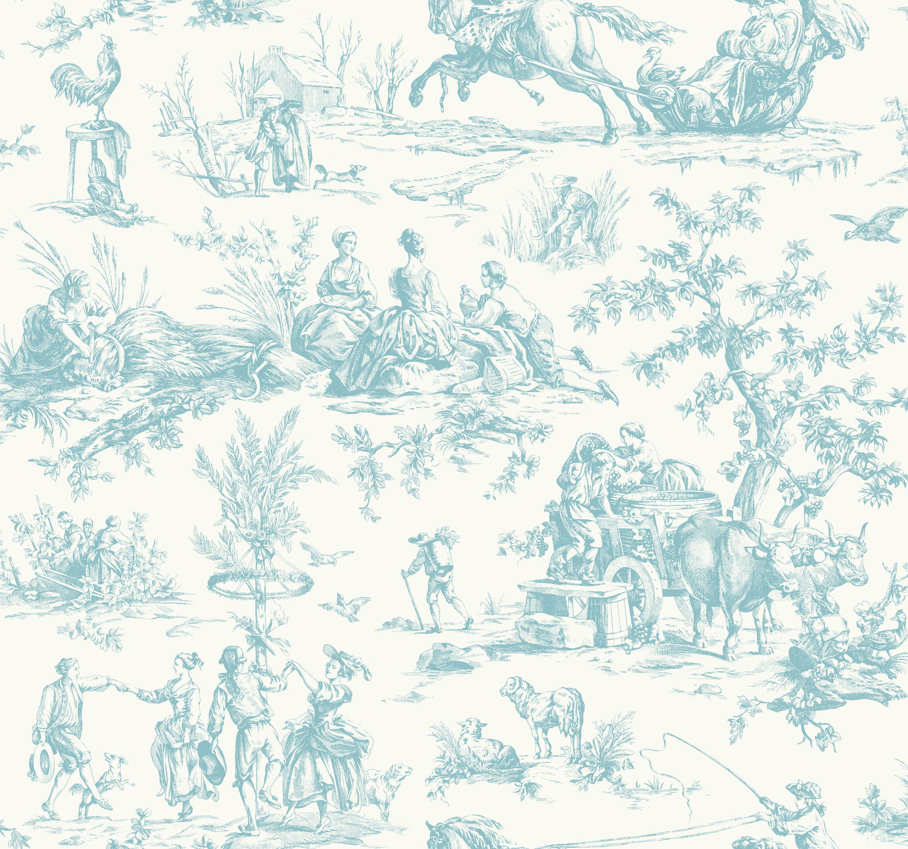 Seasons Toile Teal Wallpaper large image 