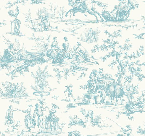 Seasons Toile Teal Wallpaper