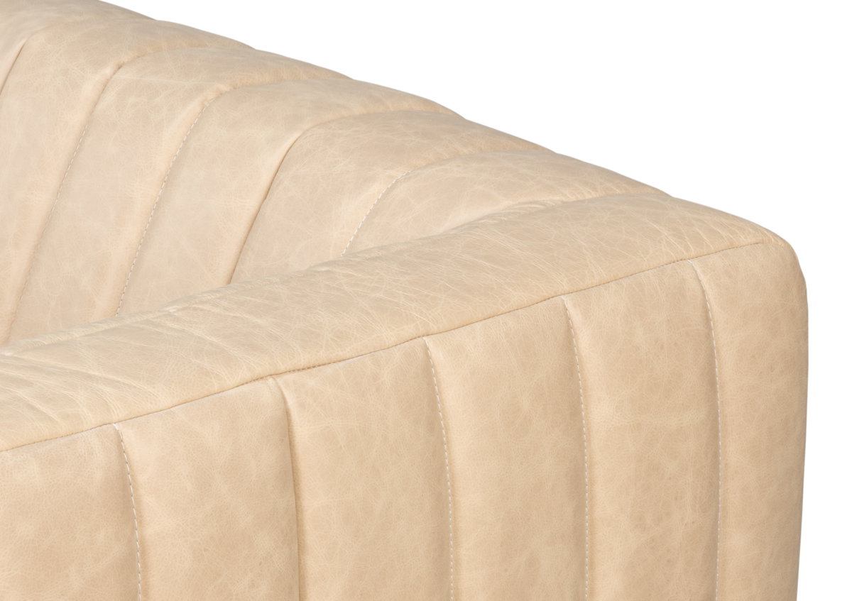 Denys Leather Sofa  Cappuccino White, by Sarreid, 2'11" length x 7'1" width x 2'4" height View 7