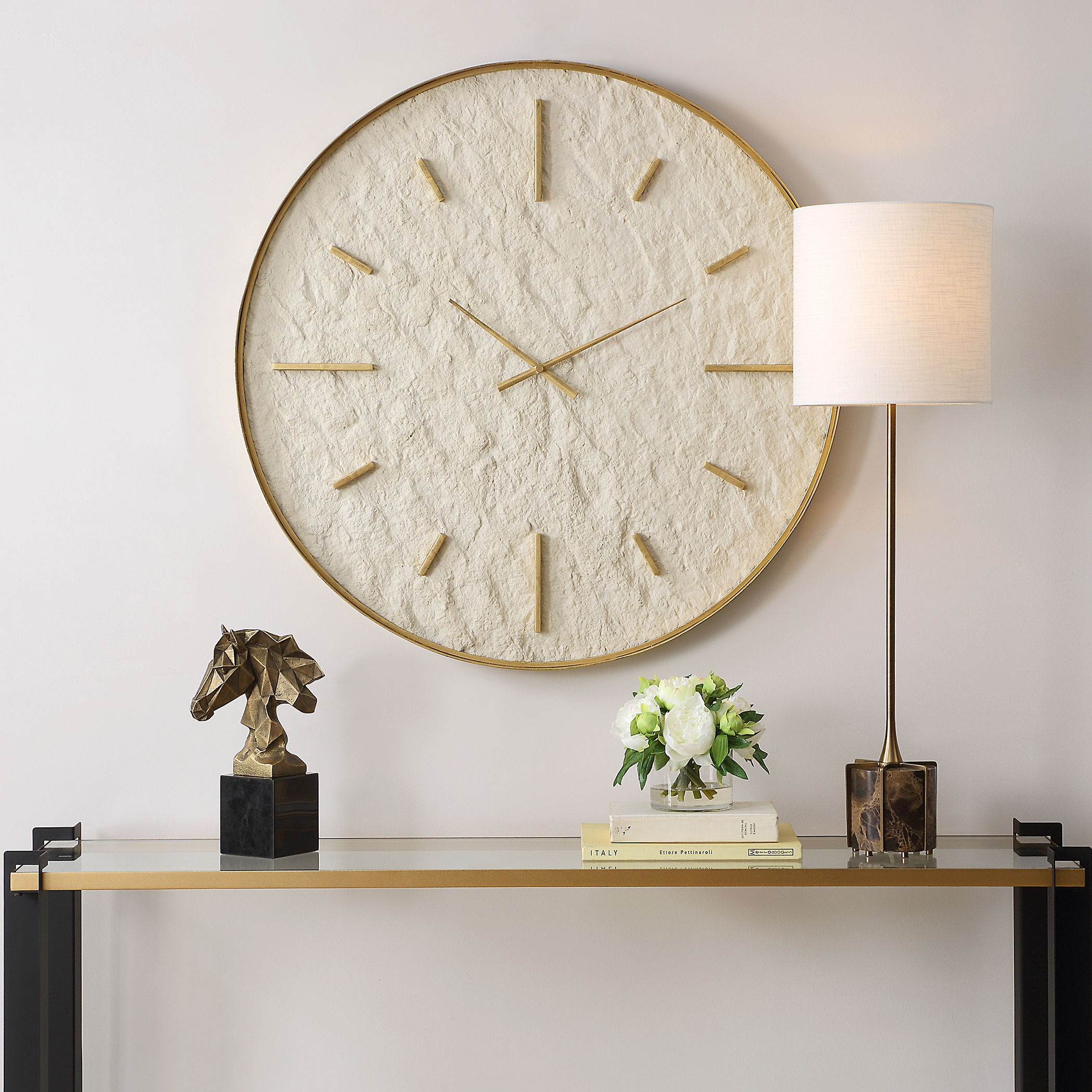 Stone Serenity Wall Clock, by Uttermost, 35.37" width x 35.37" height x 2.12" depth View 2