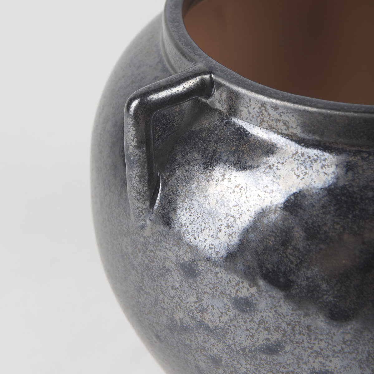 Kora Short Dark Metallic Double Ear Vase, by Mercana, 9.45" length x 9.45" width x 8.46" height View 7
