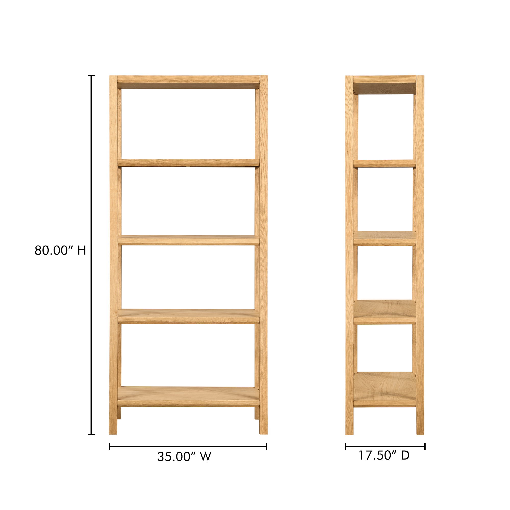 Nolan Bookcase Natural, Shelving & Bookcase by Moe's Home, 35" width x 80" height x 17.5" depth View 6