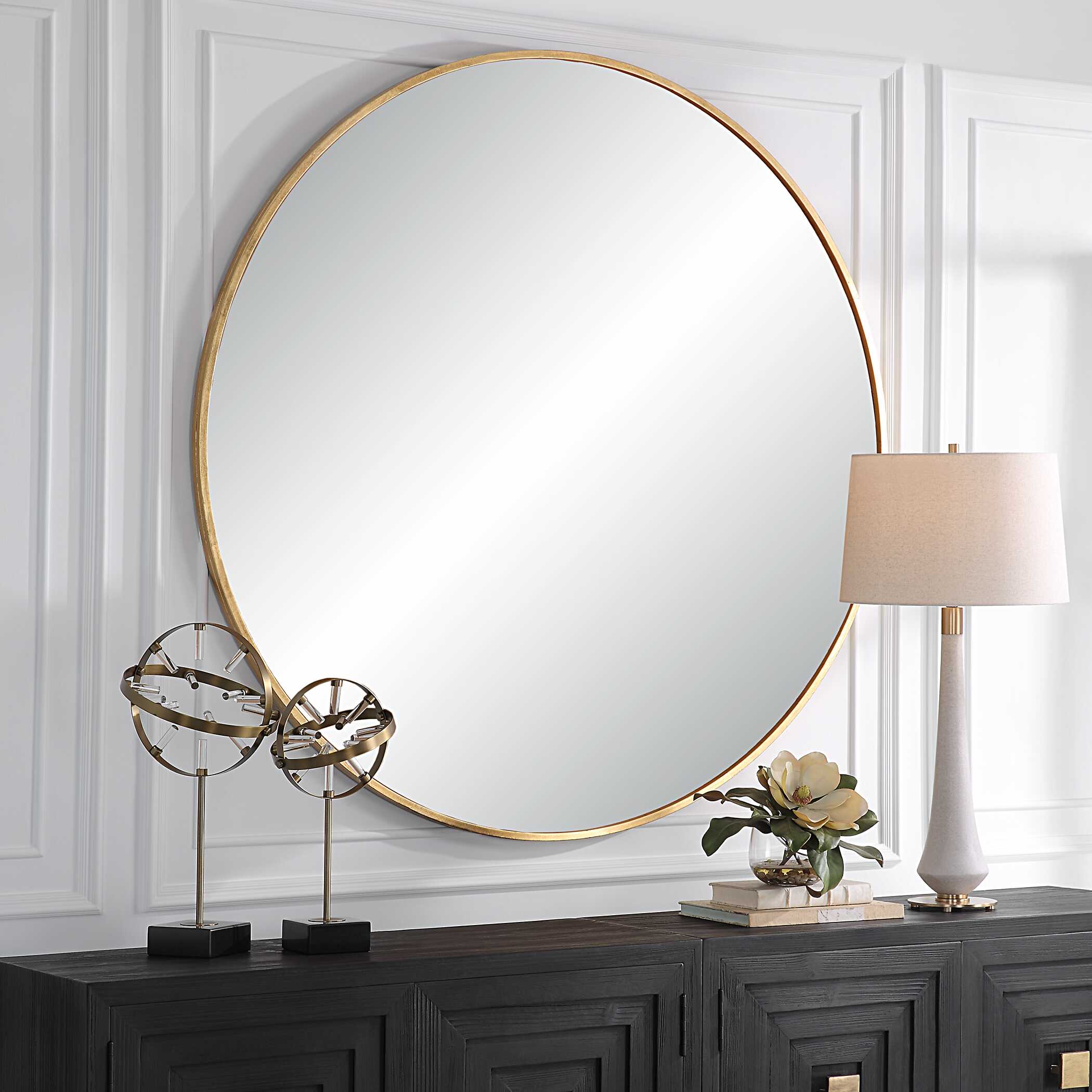 Junius Large Gold Round Mirror, by Uttermost, 60" width x 60" height x 1.5" depth View 4