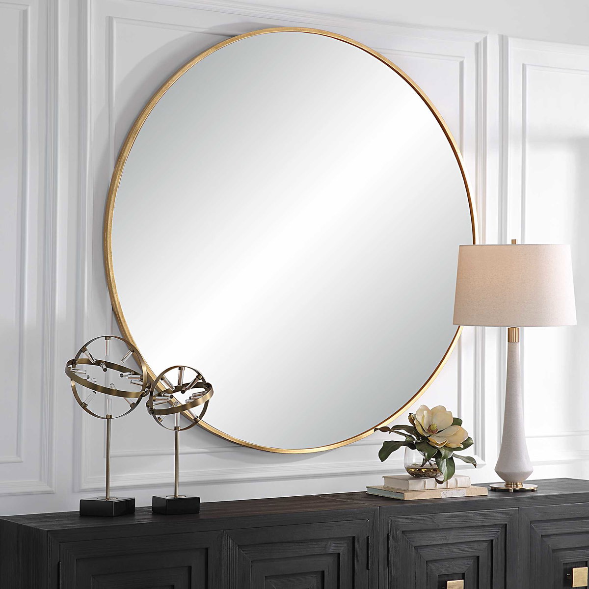 Junius Large Gold Round Mirror, by Uttermost, 60" width x 60" height x 1.5" depth View 4