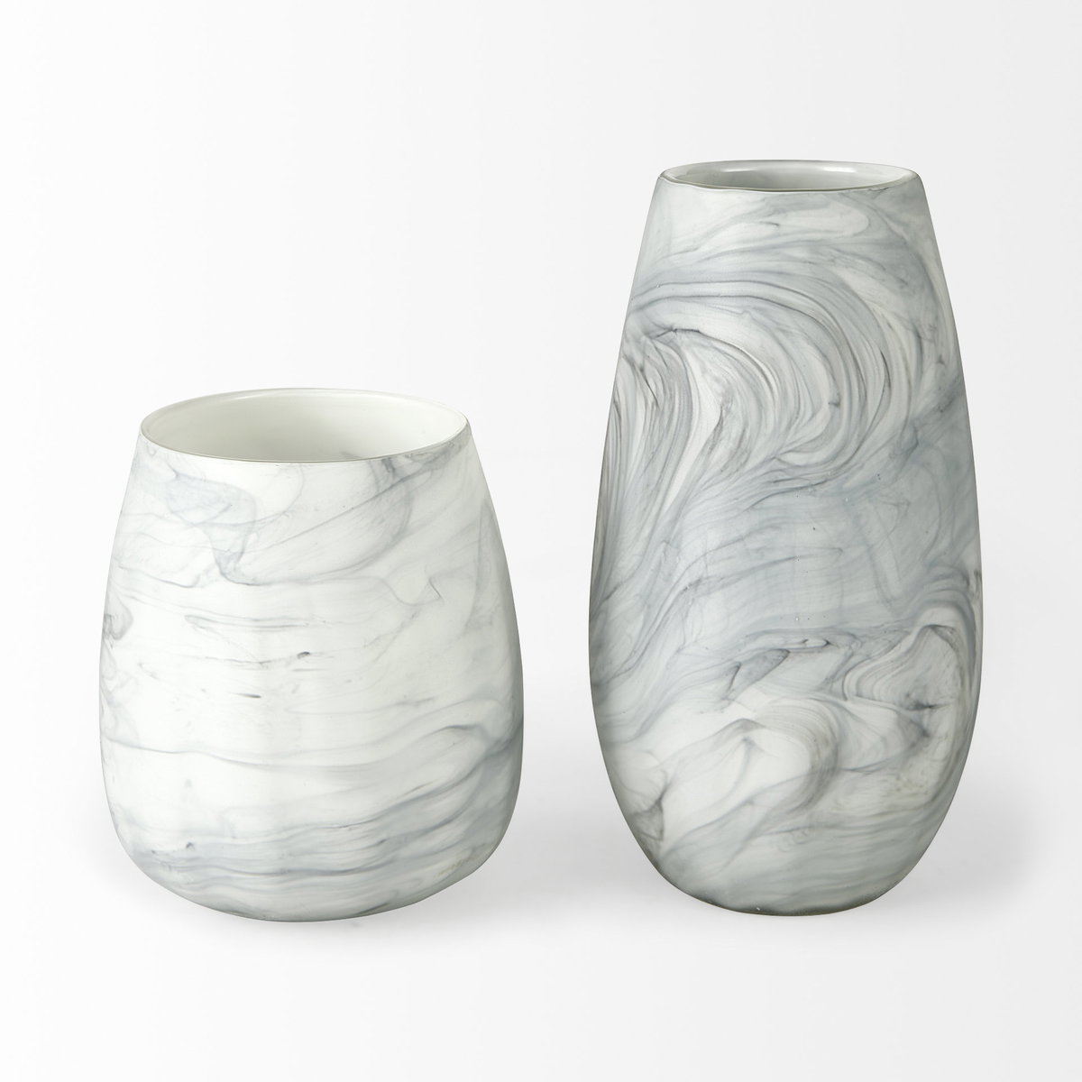 Volta I Short Gray Cream Glass Abstract Pattern Vase, by Mercana, 6.8" length x 6.8" width x 8.1" height View 3