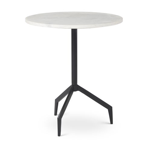 Serre Marble Top 3 Prong Black Metal Base End Table