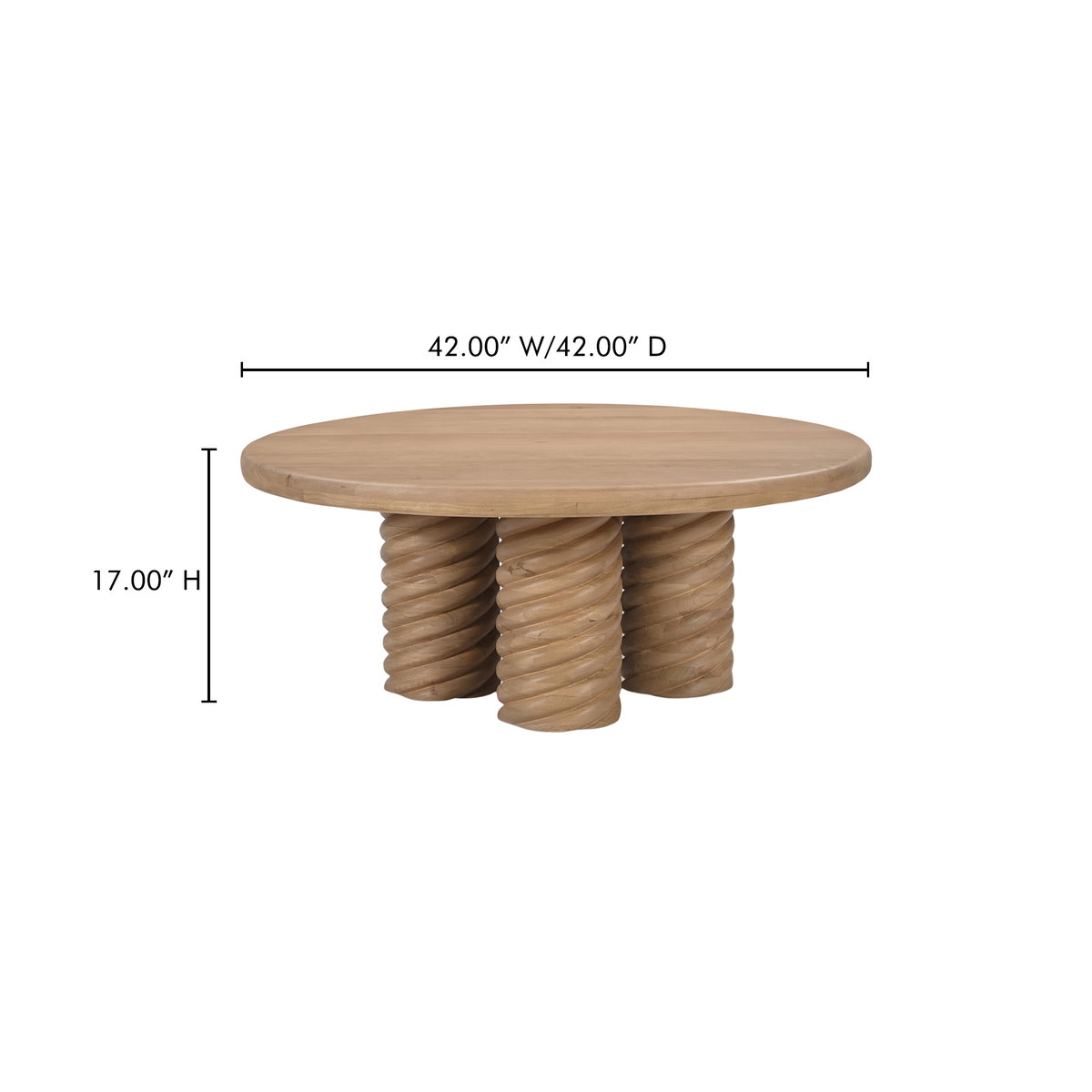 Treccia Round Coffee Table Oak, by Moe's Home, 42" width x 17" height x 42" depth View 9