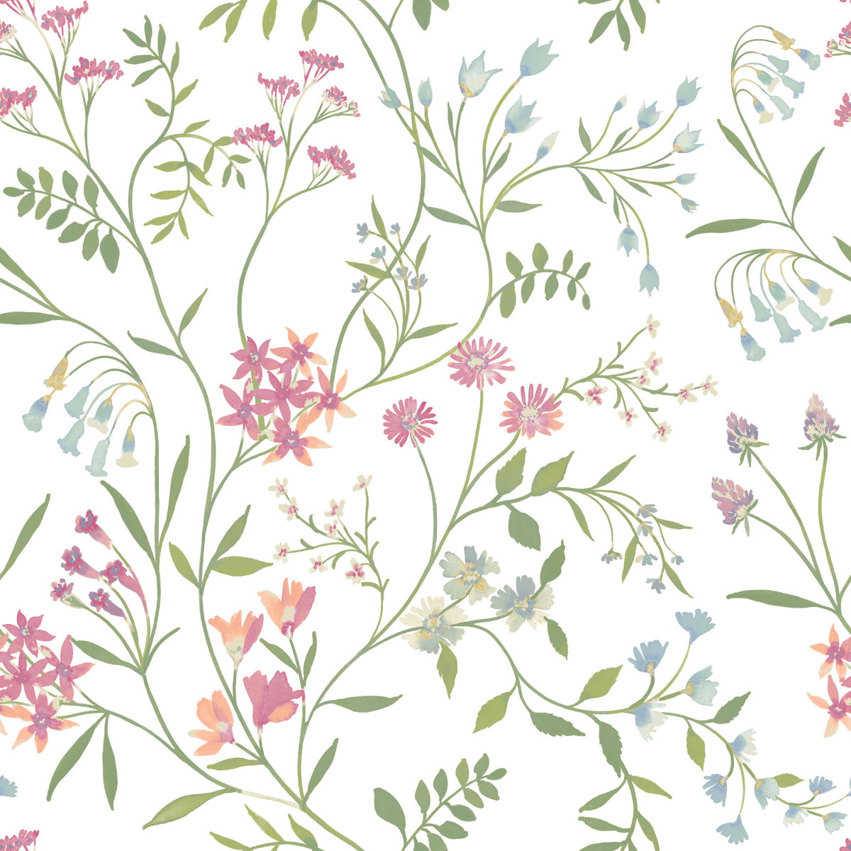 Meadow Mix Pink Peel & Stick Wallpaper, by York Wall, 18' length x 1'8.5" width x 0.02" depth