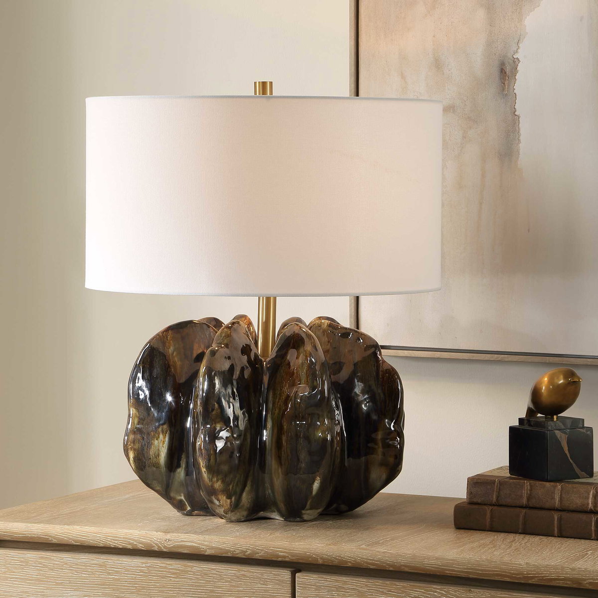 Jaudon Brown Glass Table Lamp, by Uttermost, 19" width x 23" height x 19" depth View 2