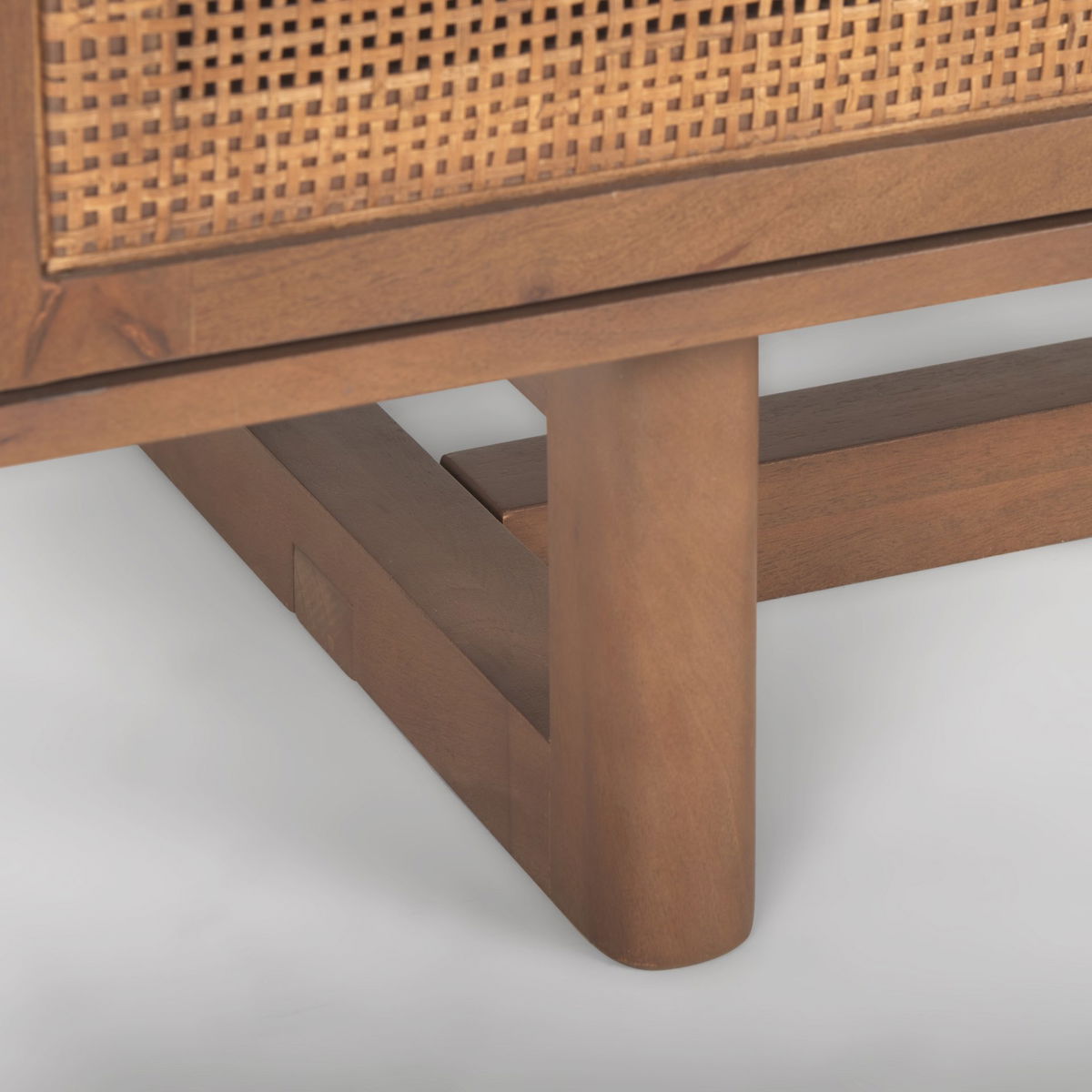 Grier 65' Medium Brown Wood with Cane Media Console, by Mercana, 65" length x 18.75" width x 23" height View 14