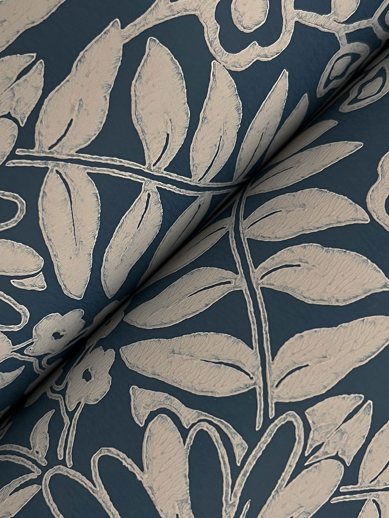 Pineapple Damask Navy Wallpaper large image 