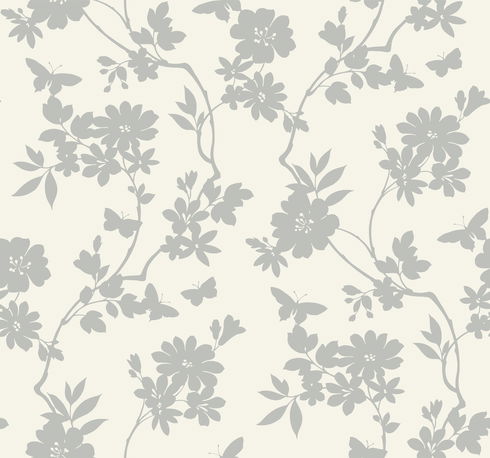 Flutter Vine White & Silver Wallpaper