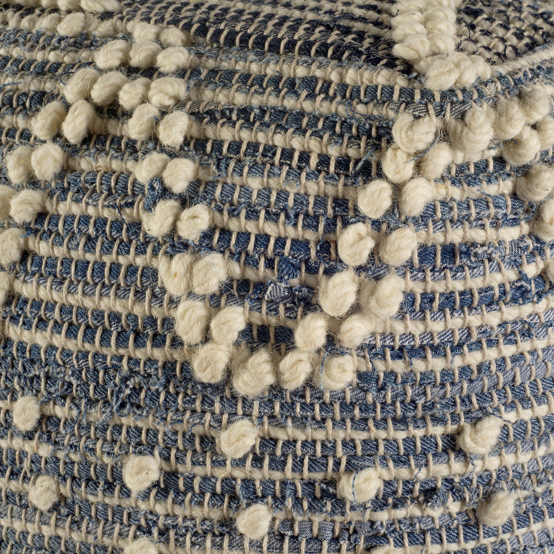 Rofi Blue Denim and Cream Cotton Stitched Square Pouf large image 