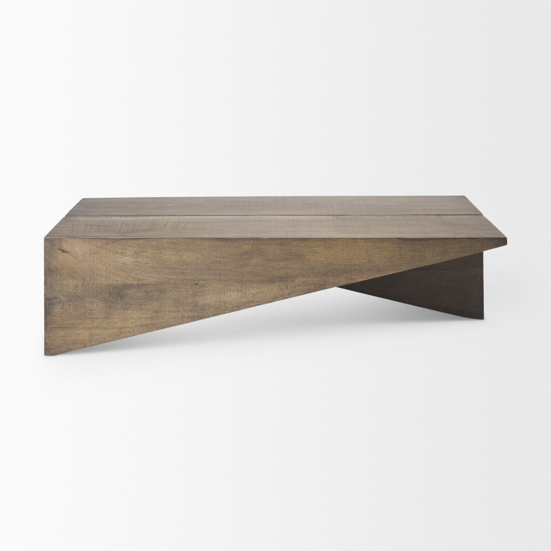 West 55L x 32W x 14H Medium Brown Wooden Angled Coffee Table, by Mercana, 55" length x 32" width x 14" height View 4
