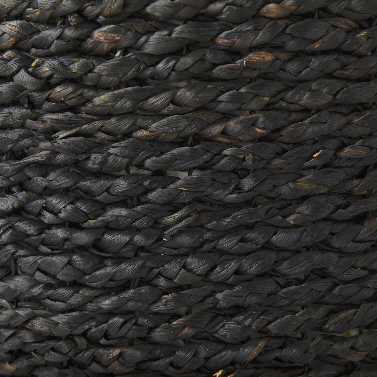 Dina  Black Cornhusk and Water Hyacinth Round Pouf, Ottoman by Mercana, 17.72" length x 17.72" width x 17.72" height View 7