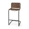 Berbick Low Back 30in Seat Bar Stool | Brown Leather with Gray Metal, Counter & Bar Stool by Mercana, 20.5" length x 24.8" width x 43" height thumbnail 1