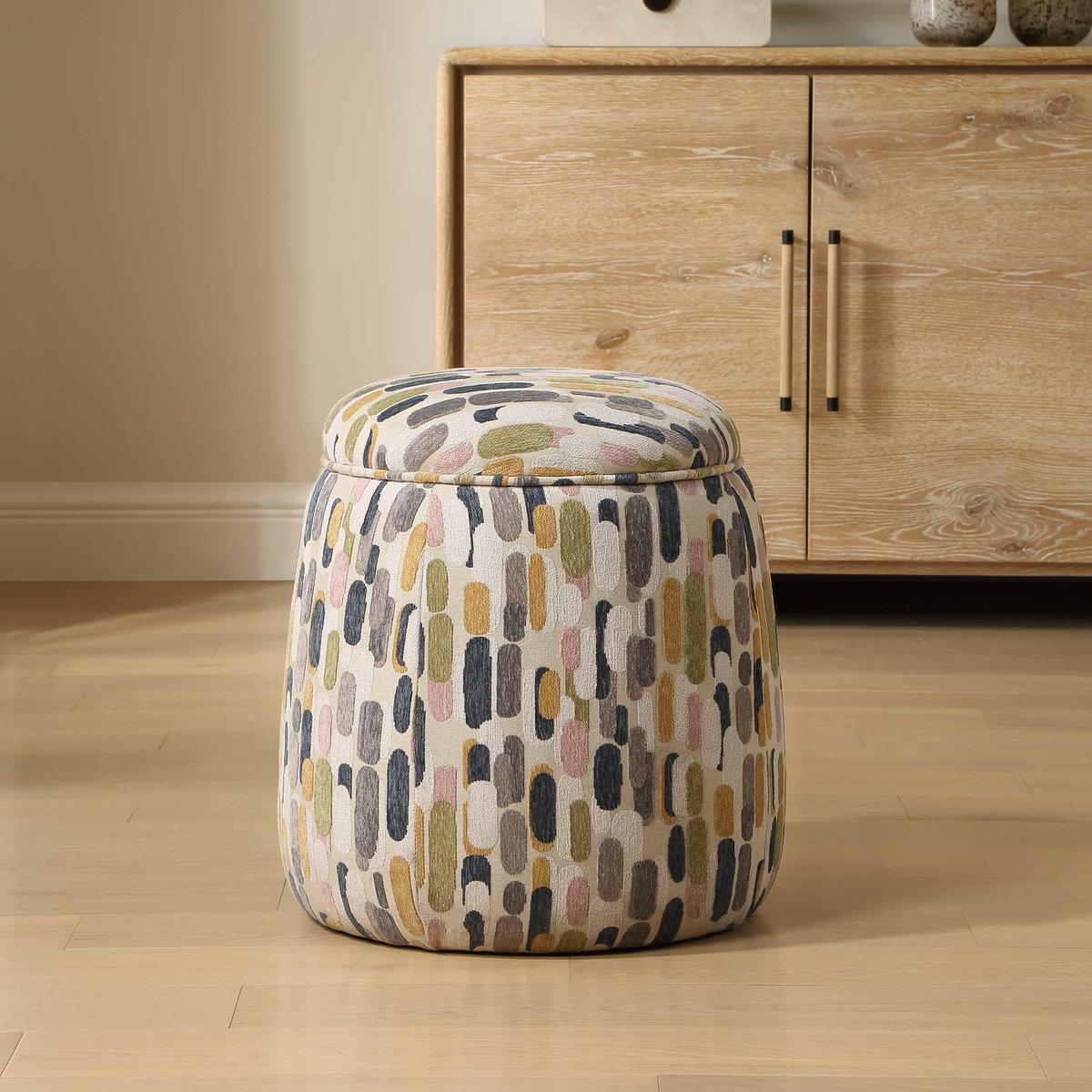 Arem Upholstered Multi-Color Ottoman, by Uttermost, 18.5" width x 19.5" height x 18.5" depth View 2
