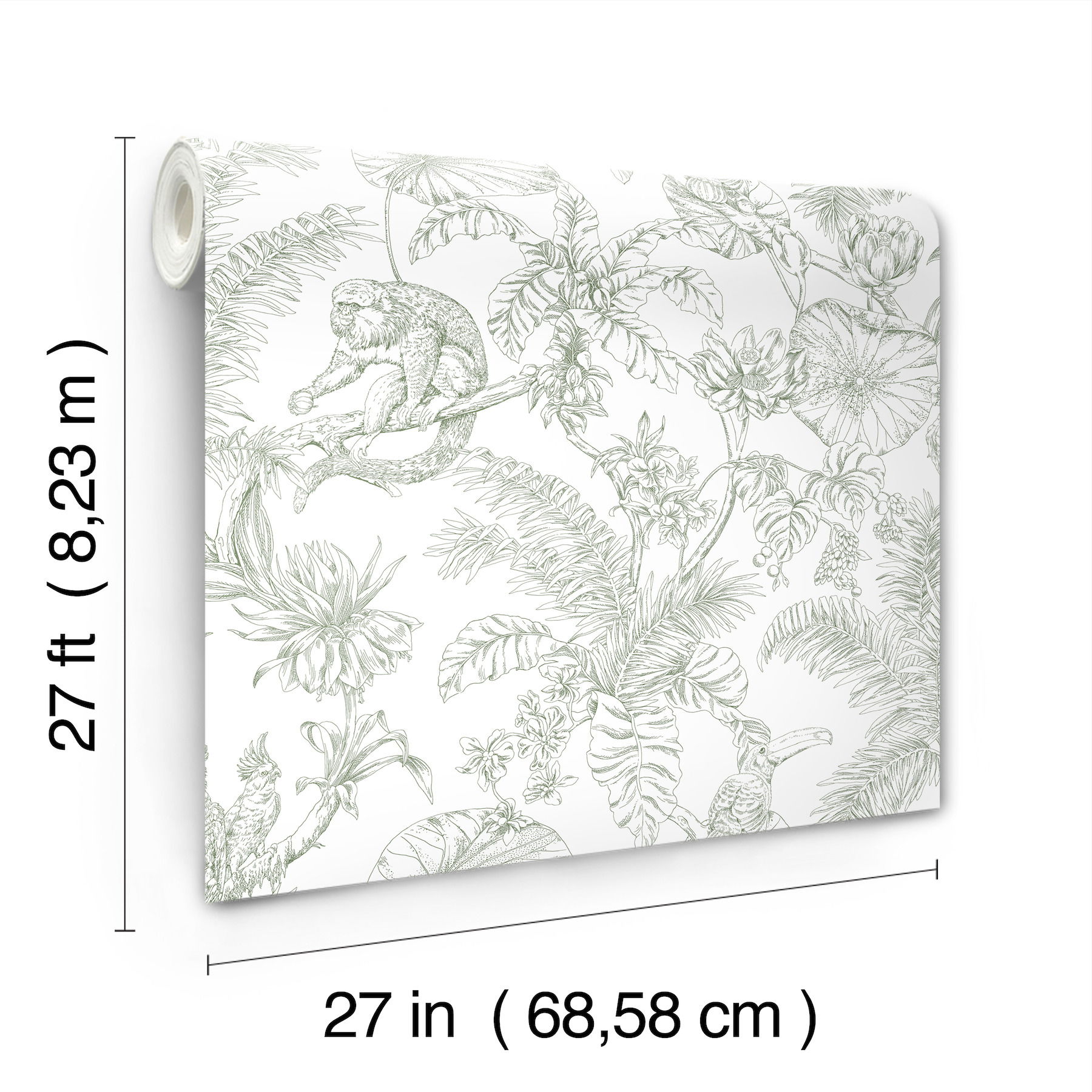 Tropical Sketch Toile Forest Wallpaper large image 
