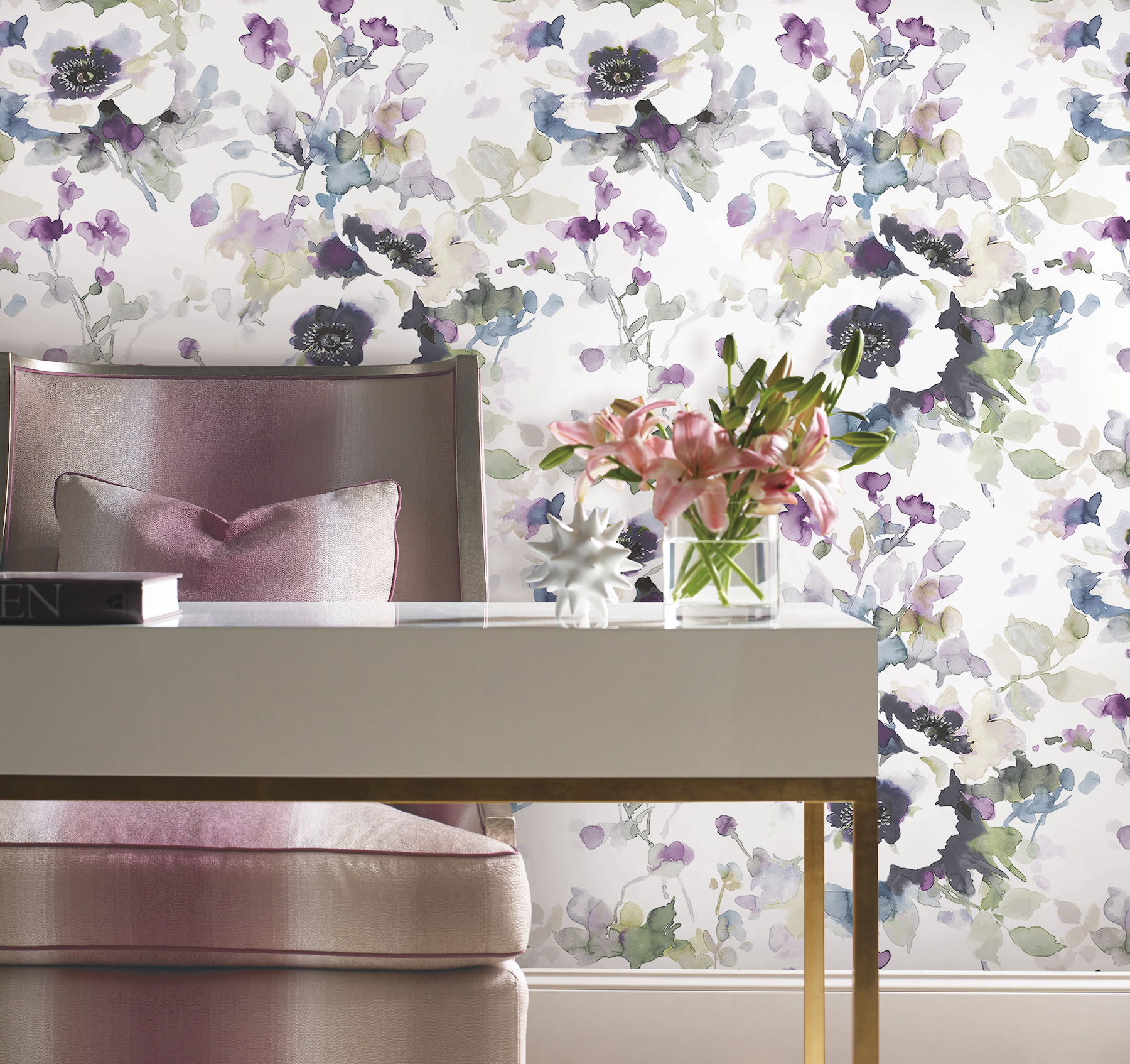 Garden Anemone Lilac & Green Peel & Stick Wallpaper large image 